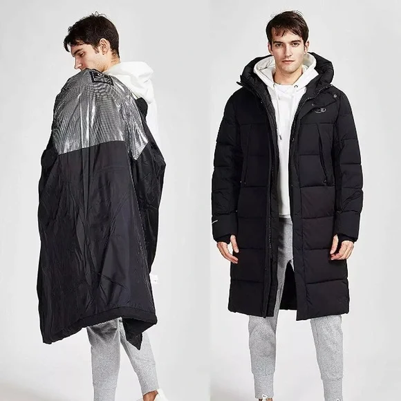 TIGER FORCE Winter Active Coat Long Puffy Jacket for Men Hoodie Thickened Padded